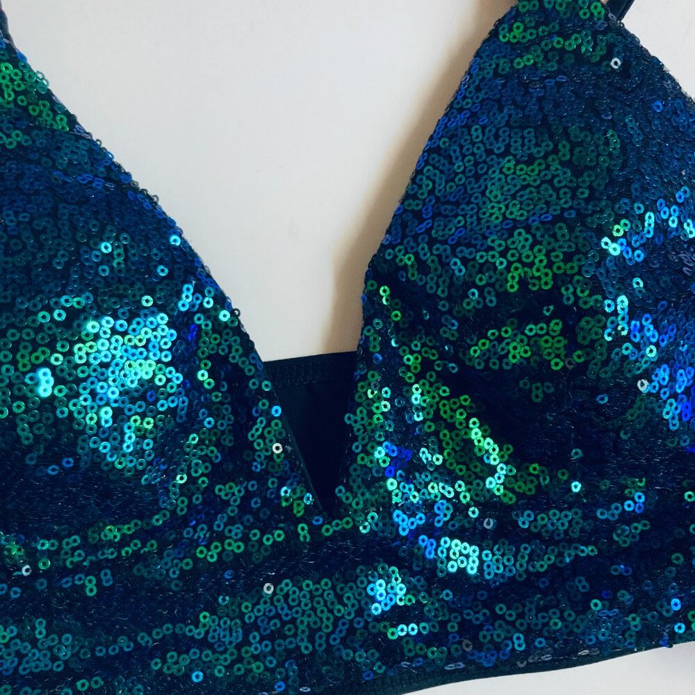 Blue Green Sequined Mermaid Bikini Top - Picture 3 of 6